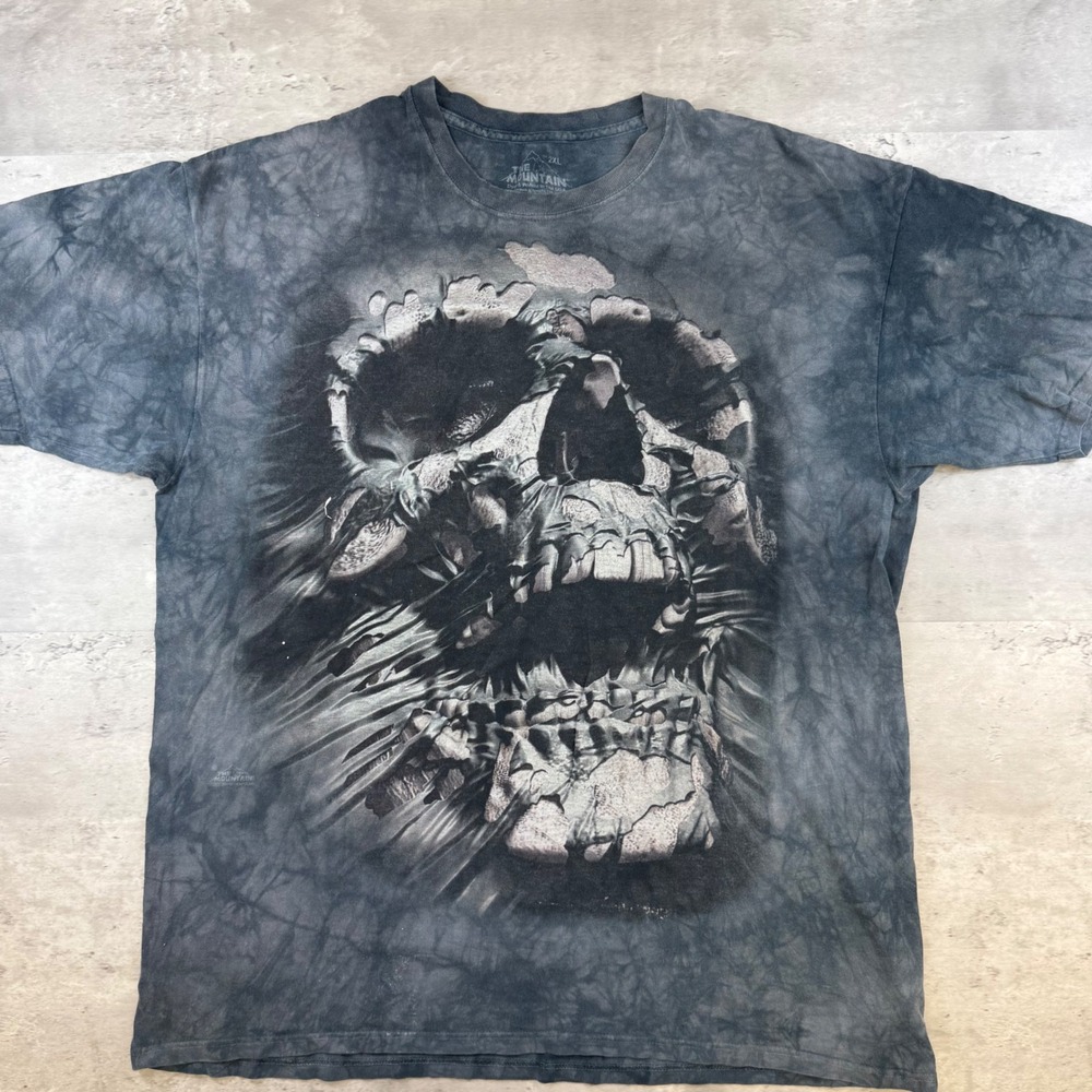 The Mountain Skull Graphic Tie Dye T-Shirt Mens 2XL Grey Short Sleeve Goth Tee